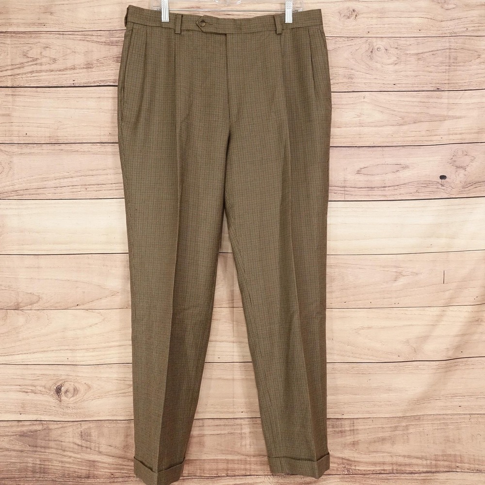 Nautica Dress Pants Mens 36x32 Brown Wool Cashmere Pleated Cuffed